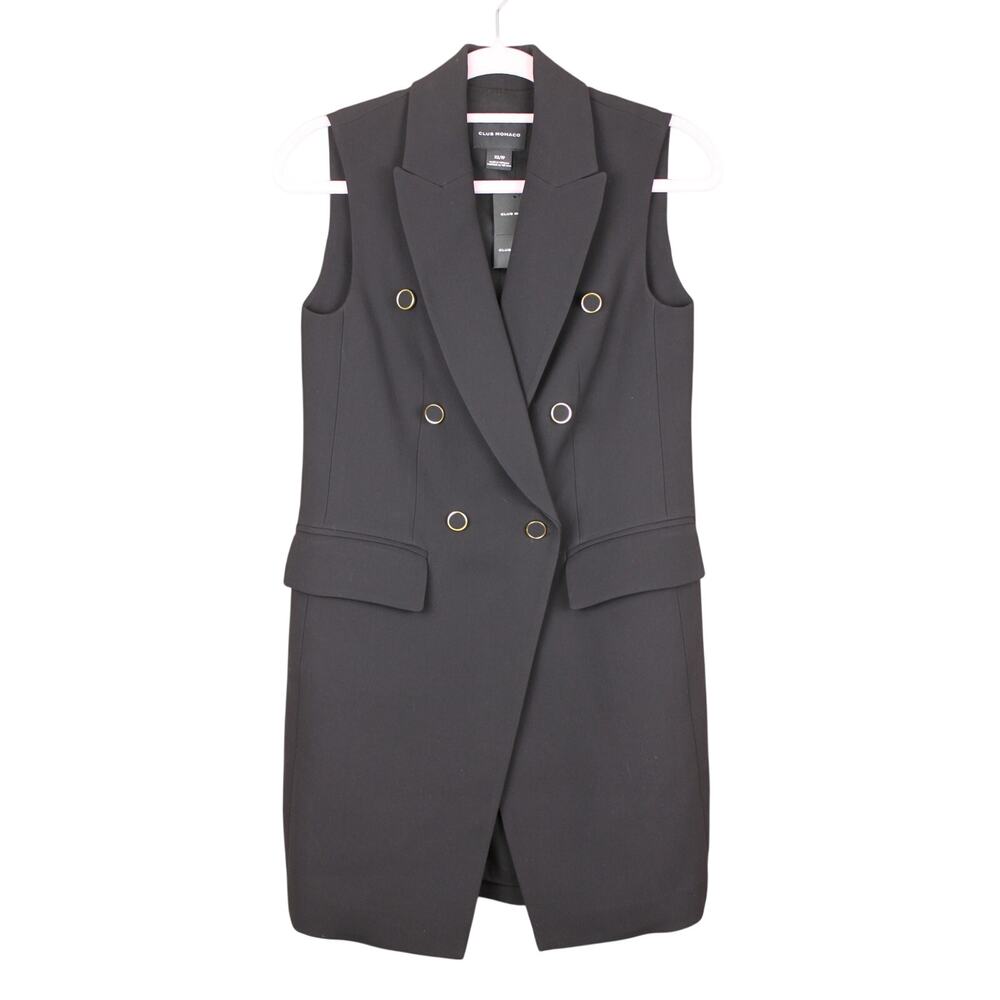 Club‎ Monaco Black w/Gold Detail Sleeveless Long Double Breast Vest Size XS